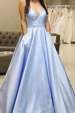 A-Line V-Neck Long Prom Dresses Formal Evening Dresses 601191