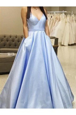 A-Line V-Neck Long Prom Dresses Formal Evening Dresses 601191