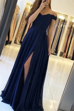 Chiffon Lace Off-the-Shoulder Long Prom Dresses Formal Evening Dresses 601192