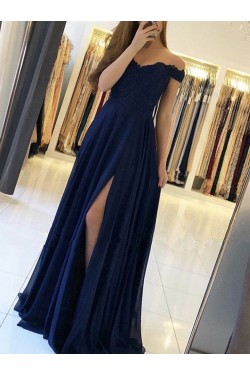Chiffon Lace Off-the-Shoulder Long Prom Dresses Formal Evening Dresses 601192