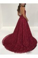 Halter Lace V-Neck Long Prom Dresses Formal Evening Dresses 601193