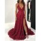 Halter Lace V-Neck Long Prom Dresses Formal Evening Dresses 601193
