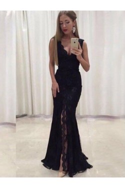 Sexy V-Neck Lace Chiffon Long Prom Dresses Formal Evening Dresses 601195