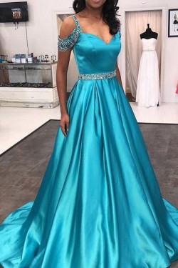 A-Line Beaded Long Prom Dresses Formal Evening Dresses 601197