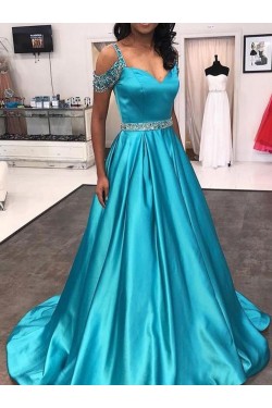 A-Line Beaded Long Prom Dresses Formal Evening Dresses 601197
