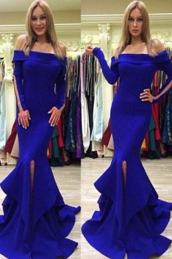 Long Sleeves Mermaid Off-the-Shoulder Prom Dresses Formal Evening Dresses 601198