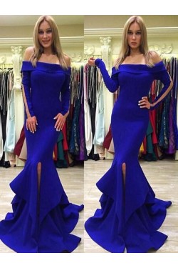 Long Sleeves Mermaid Off-the-Shoulder Prom Dresses Formal Evening Dresses 601198