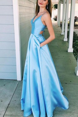 A-Line V-Neck Long Prom Dresses Formal Evening Dresses 601199