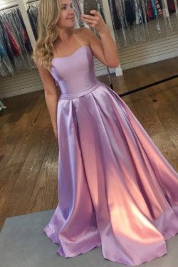 A-Line Strapless Long Prom Dresses Formal Evening Dresses 601200