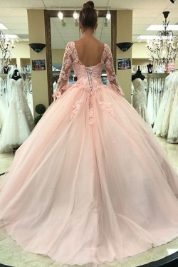 Ball Gown Long Sleeves Lace Long Prom Dresses Formal Evening Dresses 601203