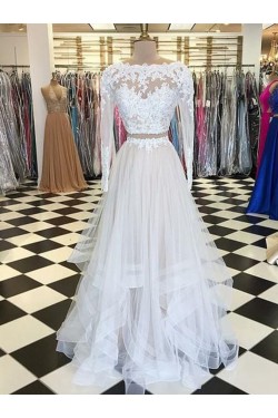 Two Pieces Long Sleeves Lace Long Prom Dresses Formal Evening Dresses 601205