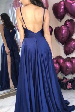 Spaghetti Straps V-Neck Long Prom Dresses Formal Evening Dresses 601209