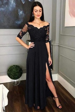 Lace and Chiffon V-Neck Long Mother of the Bride Dresses Formal Evening Dresses 601210
