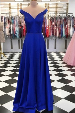 A-Line V-Neck Off-the-Shoulder Long Prom Dresses Formal Evening Dresses 601213