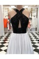 A-Line Beaded Black White Long Prom Dresses Formal Evening Dresses 601214 A-Line Beaded Black White Long Prom Dresses Formal Evening Dresses 601214