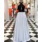 A-Line Beaded Black White Long Prom Dresses Formal Evening Dresses 601214