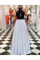 A-Line Beaded Black White Long Prom Dresses Formal Evening Dresses 601214 A-Line Beaded Black White Long Prom Dresses Formal Evening Dresses 601214