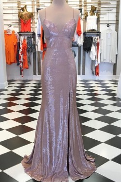 Spaghetti Straps V-Neck Long Prom Dresses Formal Evening Dresses 601215