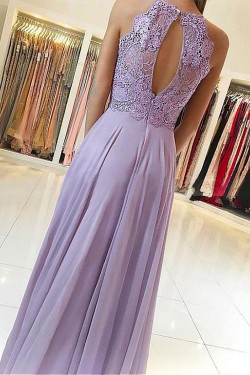 A-Line Lace Chiffon Long Prom Dresses Formal Evening Dresses 601220