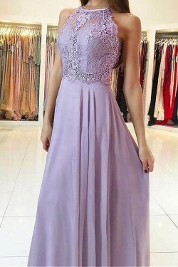 A-Line Lace Chiffon Long Prom Dresses Formal Evening Dresses 601220