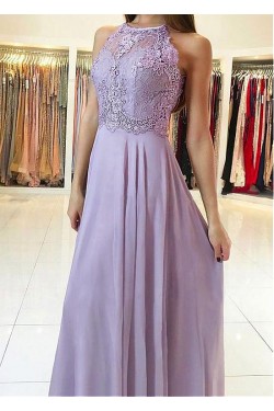 A-Line Lace Chiffon Long Prom Dresses Formal Evening Dresses 601220