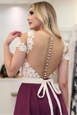 A-Line Beaded Lace Long Prom Dresses Formal Evening Dresses 601222