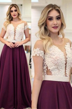 A-Line Beaded Lace Long Prom Dresses Formal Evening Dresses 601222