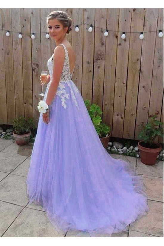 A-Line V-Neck Lace Tulle Long Prom Dresses Formal Evening Dresses 601223 A-Line V-Neck Lace Tulle Long Prom Dresses Formal Evening Dresses 601223