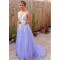 A-Line V-Neck Lace Tulle Long Prom Dresses Formal Evening Dresses 601223