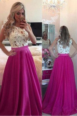 A-Line Beaded Lace Long Prom Dresses Formal Evening Dresses 601224