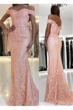 Mermaid Off-the-Shoulder Beaded Lace Long Prom Dresses Formal Evening Dresses 601225