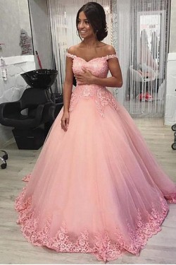 Ball Gown Off-the-Shoulder Lace Long Prom Dresses Formal Evening Dresses 601227