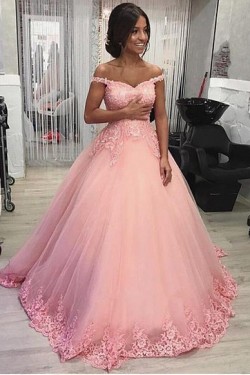 Ball Gown Off-the-Shoulder Lace Long Prom Dresses Formal Evening Dresses 601227