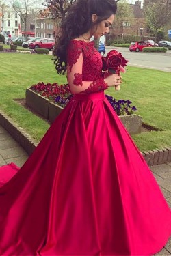 Ball Gown Off-the-Shoulder Lace Long Sleeves Prom Dresses Formal Evening Dresses 601228