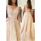 A-Line V-Neck Lace Long Prom Dresses Formal Evening Dresses 601229