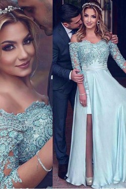 Beaded Lace Chiffon Off-the-Shoulder Long Prom Dresses Formal Evening Dresses 601231