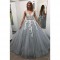 A-Line V-Neck Lace Tulle Long Prom Dresses Formal Evening Dresses 601233