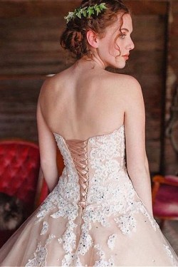 A-Line Sweetheart Lace Tulle Long Prom Dresses Formal Evening Dresses 601234