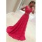 A-Line V-Neck Two Pieces Lace Long Prom Dresses Formal Evening Dresses 601235