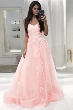 A-Line Lace Long Prom Dresses Formal Evening Dresses 601236