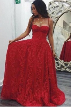 A-Line Sweetheart Lace Long Prom Dresses Formal Evening Dresses 601240