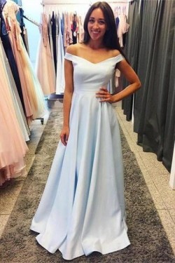 A-Line Off-the-Shoulder Long Prom Dresses Formal Evening Dresses 601245