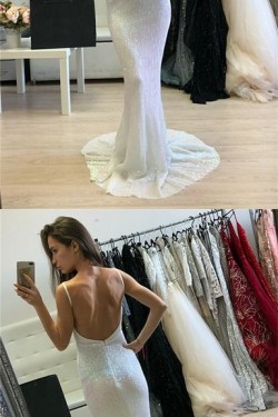 Long White Sequins Prom Dresses Formal Evening Dresses 601249