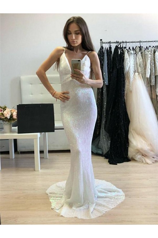 Long White Sequins Prom Dresses Formal Evening Dresses 601249 Long White Sequins Prom Dresses Formal Evening Dresses 601249
