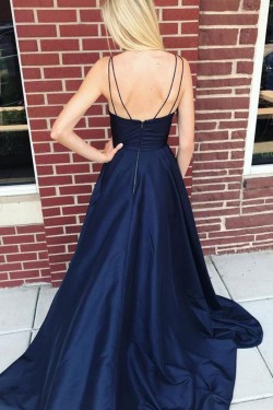 A-Line Spaghetti Straps V-Neck Long Prom Dresses Formal Evening Dresses 601253