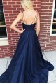 A-Line Spaghetti Straps V-Neck Long Prom Dresses Formal Evening Dresses 601253
