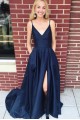 A-Line Spaghetti Straps V-Neck Long Prom Dresses Formal Evening Dresses 601253