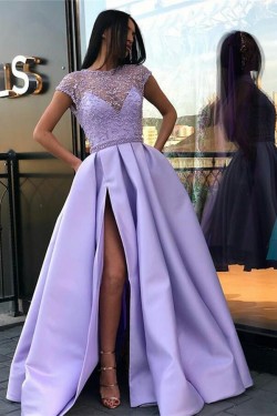 A-Line Beaded Long Prom Dresses Formal Evening Dresses 601254