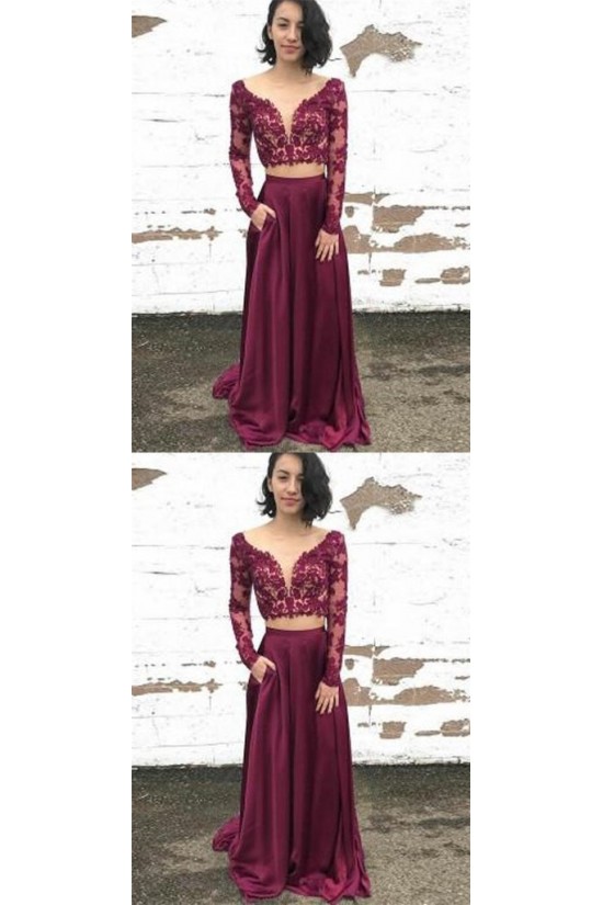 Long Sleeves Two Pieces Lace Long Prom Dresses Formal Evening Dresses 601256 Long Sleeves Two Pieces Lace Long Prom Dresses Formal Evening Dresses 601256