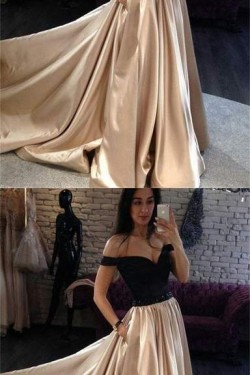 A-Line Off-the-Shoulder Beaded Long Prom Dresses Formal Evening Dresses 601258